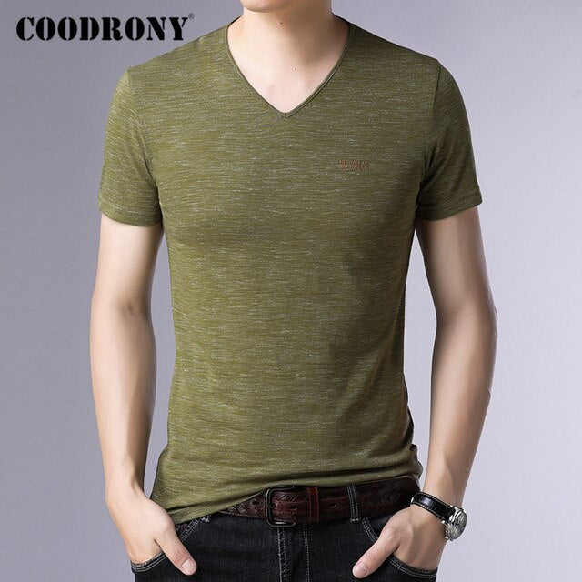 COODRONY Summer Short Sleeve T Shirt Men Fashion Casual V-neck Bottoming T-Shirt Men Clothes Cotton Tee Shirt Homme Tops C5019S