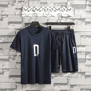 Tracksuit Men Summer Fashion Printed T Shirts Shorts Two Piece Men Track Suit Casual Sportsuit Male Plus Size 5XL Brand Clothing